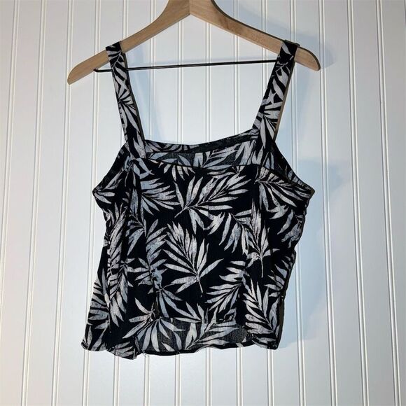A. Byer Black Palm Print Button Crop Top L Coastal Cowgirl, Boho Y2K, Resort - Picture 3 of 10